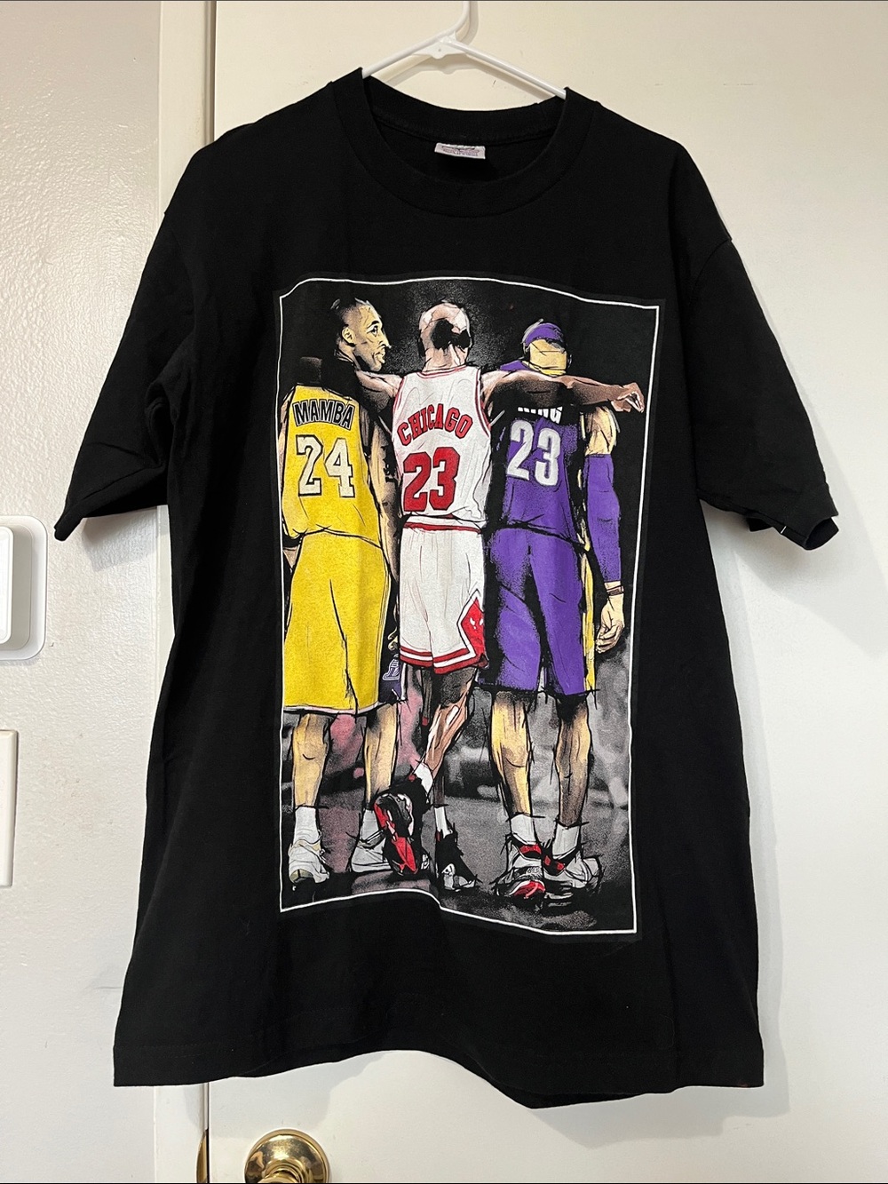 Black Graphic Basketball Tee with Yellow, Red & Purple Players